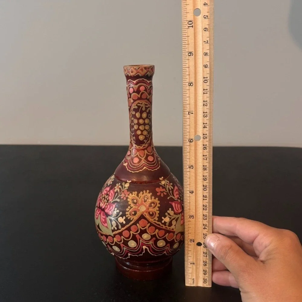 Wooden Handpainted Pink & Brown Floral 9